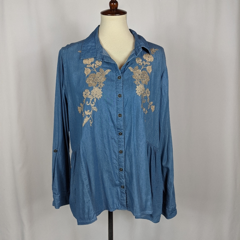 Embroidered Denim Blue Women's Top